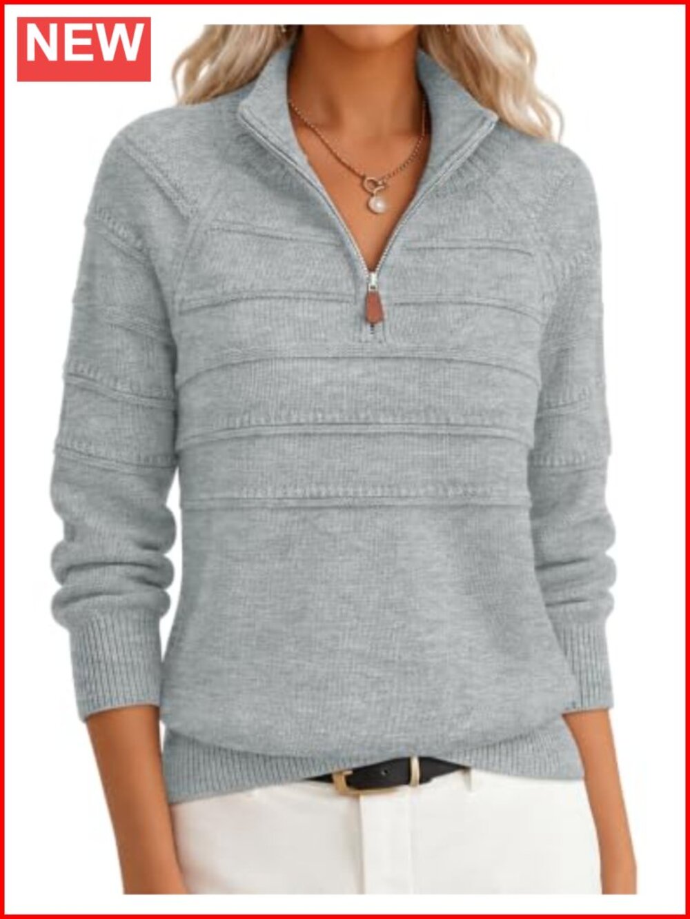 Quarter Zip Pullover Sweater Women Trendy Knit Stand Collar